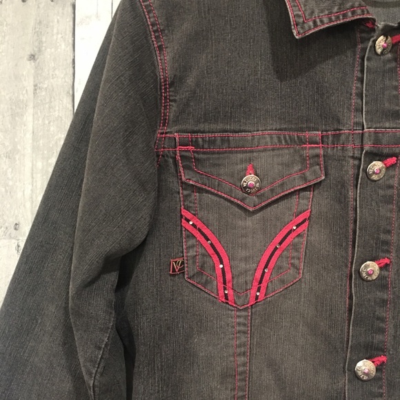 Vezucci Hot Pink Trim & Rhinestone Jean Jacket - Picture 3 of 8